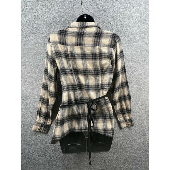 Nicholas K Roux Flannel Black Beige Check Wrap Blouse Size Medium New - Picture 3 of 6